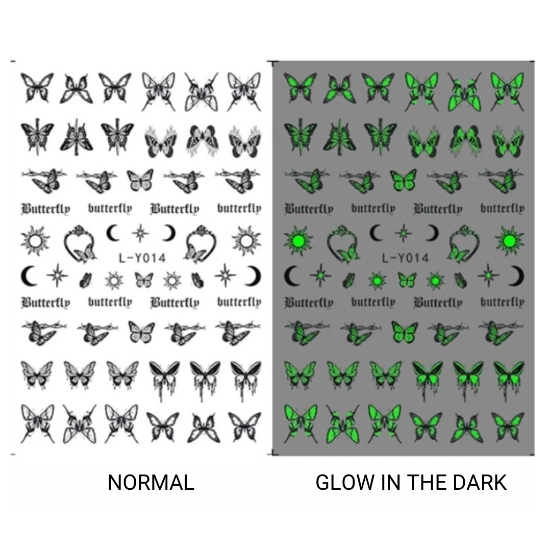 GUAPÀ® Nagelstickers 3 pcs nagelstickers vlinders met glow in the dark