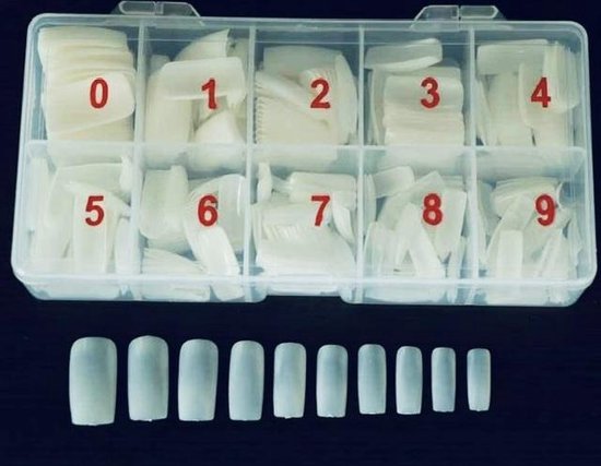 Nagel tips in box - 500 stuks -per maat 50 stuks - kleur naturel -kunstnagels - acryl nagels - gel nagels -polygel nagels