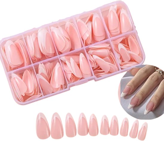 GUAPÀ® Nageltips Almond | 120 stuks valse nagels | French Manicure | Press On Nails | Zelfklevende Plaknagels | Nepnagels | Kunstnagels | Compleet plaknagels starterspakket | Nagels Wraps | Smile line | 120 stuks plaknagels Nude French Line