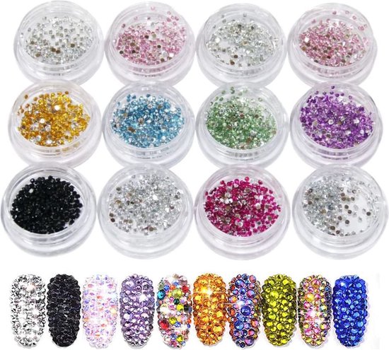 GUAPÀ® Nail Art Rhinestones | 12 diverse kleuren diamantjes | Nagel diamantjes | Nagelsteentjes | Nagel versiering en decoratie | Nagelstickers | Ook geschikt voor Acrylic, Gellak, Gel en Polygel Nagels | Nail Art