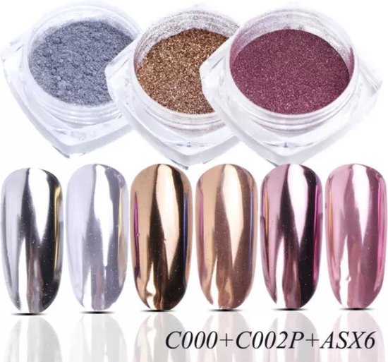 Holografische Glitter Poeder Set - Goud & Zilver & Roze - Nail Art – Rhinestones - 3 stuks