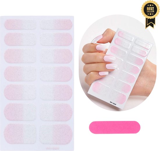 GUAPÀ® Nagelstickers & Nail wraps 16 pcs | Nail Art | Nagel Folie | Diverse kleuren Nail Wrap | 16 Nagelstickers Wit | Nail Wraps Stickers | Gellak Nagel Wraps | 16 nagel wrap stickers Babyboom Pink
