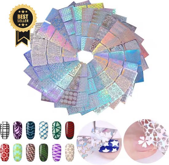 Nail Art Nagel Sjabloon Stickers 12 vellen - Zelfklevende Nagelstickers & Nageldecoratie