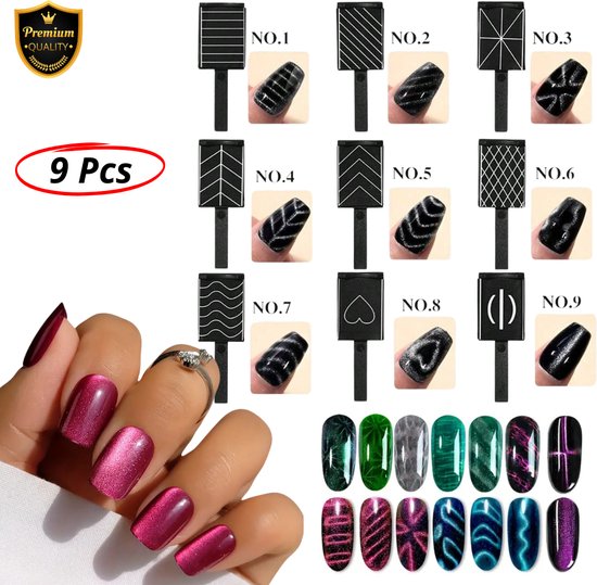 GUAPÀ® Cat Eye Magneet Set | 9 Cat Eye Magneten | Gellak | Gel Nagels | Magnetische Gellak | Gel Polish | 9 Cat Eye Magneten Diverse Patroon