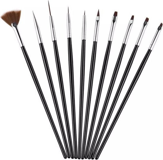 Nail Art Penselen Set 10 delig Zwart - Gel / Acryl Penselen Nail Brush