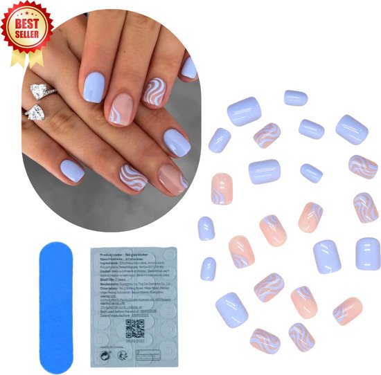 GUAPÀ® Plaknagels |24 stuks plaknagels Baby Blue Nail