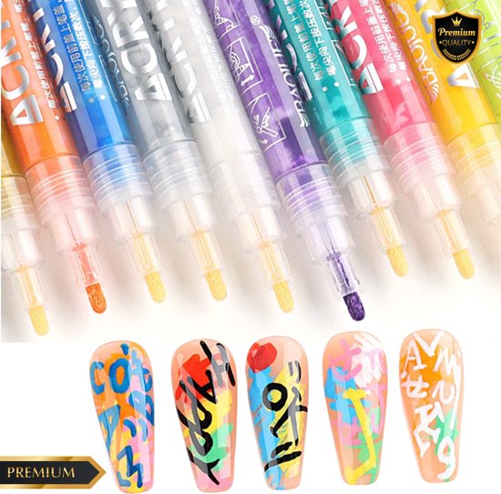 GUAPÀ® Nail Art Pennen 12 stuks| Graffiti Stiften voor Nail Art | Nagel Decoratie | Nagel Stift | Striper | Nail Art Vormen | Nail Brush | Nail Art penselen | Nagelstickers | Nagelversiering | 12 Nail Art Stiften Neon