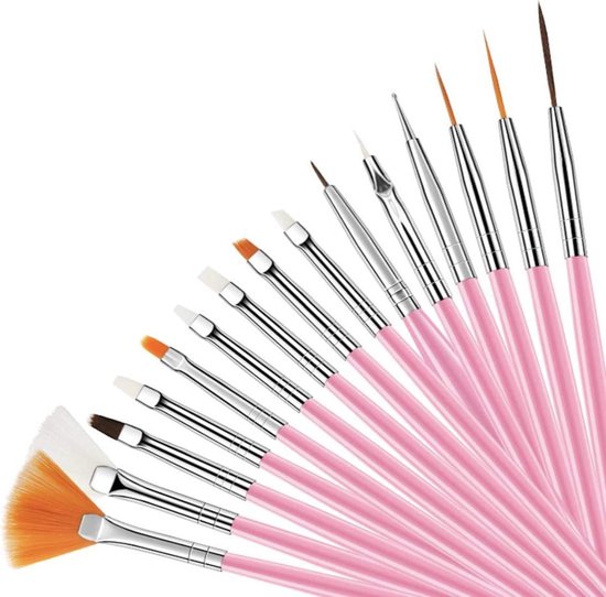 GUAPÀ - Penselen Set Roze voor Nail Art / Acryl & Gel Nagels - Professional Nail Brushes - 15 Delig