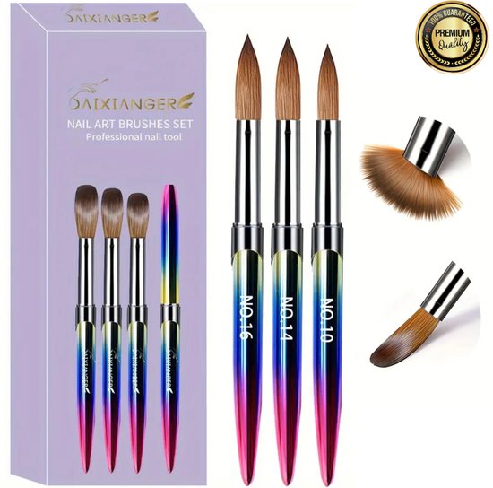 GUAPÀ® Acryl Penselen Set 3 Pcs | Acrylic Brushes | Nagel Penselen | Acryl Penseel | Nail Brush | Nepnagels | Acrylic Nails | Acryl Poeder | Acryl Liquid | Acryl Brush Nr 10 T/M Nr 16 | Acryl Forms | 3 Acryl Penselen Kameleon Kleuren