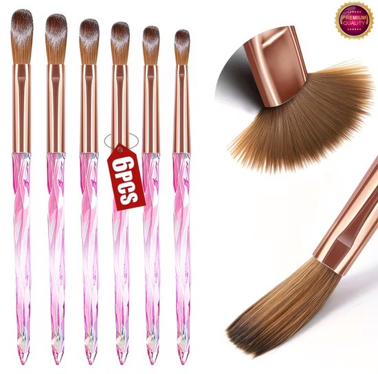 GUAPÀ® Acryl Penselen Set 6 Pcs | Acrylic Brushes | Nagel Penselen | Acryl Penseel | Nail Brush | Nepnagels | Acrylic Nails | Acryl Poeder | Acryl Liquid | Acryl Brush 6 maten | Acryl Forms | 6 Acryl Penselen Roze Kleuren