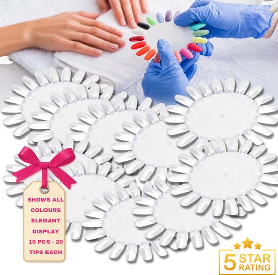 GUAPÀ® Nagel Display Color Ring | 10 x 20 pcs | Nagellak Kleurenwaaiers | Gellak Waaier | Kleuren Display Nagels | Transparant | Nageldisplay Ring | Nagelwaaier Display 10 x 20 pcs