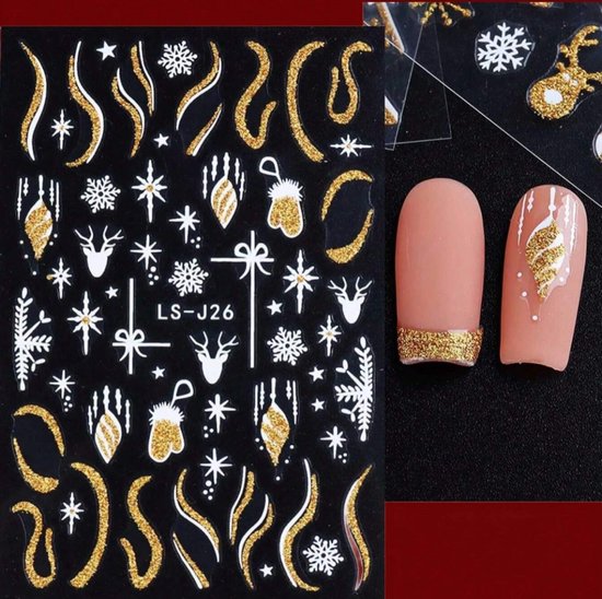 GUAPÀ® Kerst nagelstickers | 4 Nagelstickers kerstvellen goud/wit