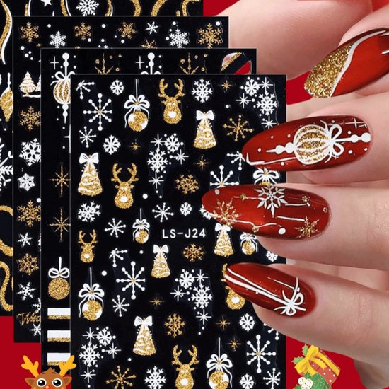 GUAPÀ® Kerst nagelstickers | 4 Nagelstickers kerstvellen goud/wit