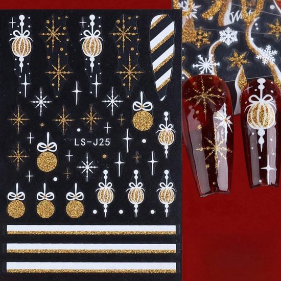 GUAPÀ® Kerst nagelstickers | 4 Nagelstickers kerstvellen goud/wit