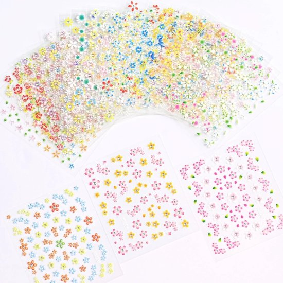 GUAPÀ® Bloemen stickers | 24 vellen Diverse Nagel Stickers |500pcs 3D Bloemen Diverse kleuren