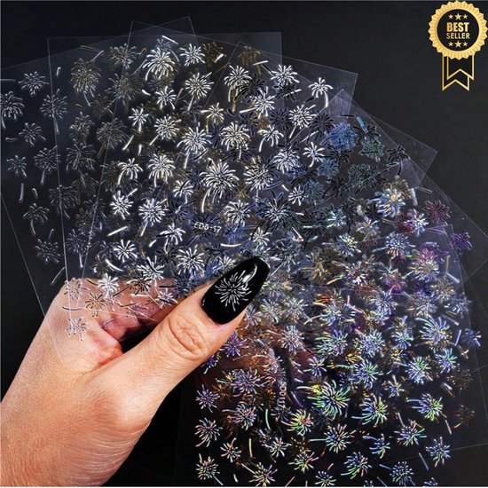 GUAPÀ® Nagelstickers Vuurwerk | Nagel Stickers Kerst | Nail Art 3D Stickers | Nagelstickers Kinderen | Zelfklevende Nagelstickers | Nail Art Stempel | 8 velletjes Kerst Nieuwjaar Nagel stickers Vuurwerk