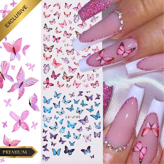 GUAPÀ® Nagelstickers Vlinders 2 vellen | 3D Nagel Stickers | Nageldecoratie | Nagelversiering | Nail Art | Nagelstickers Kinderen | Nail Art Stempel | 2 Vellen Vlinder Nagel stickers Diverse Kleuren