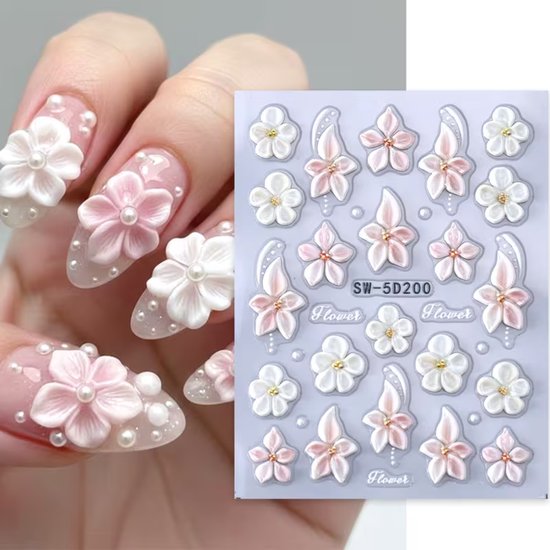 GUAPÀ® Nagelstickers Bloemen Wit | 1 Velletje Nagelstickers | Nail Art Decals | Nagelversiering | Gellak | Nagellak | Acryl Nagels | Nagel Stickers 3D Witte Bloemetjes Nail Stickers 1 Vel