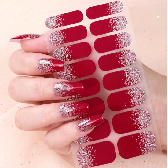 Nail Wraps Nagelstickers 1 pcs | Rood glitters