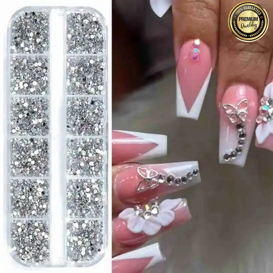 GUAPÀ® Rhinestones Zilver 12 diverse maten | Strass Steentjes | Diamantjes | Nagel Versiering | Nail Art | Nagel Glitters | Pailletjes | Nail Art Rhinestones Zilver 12 delig