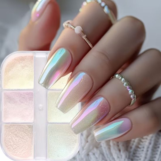 GUAPÀ® Holografische Chrome Glitter Poeder Set | 6 Nail Art glitters | Spiegel Chrome Poeders | Nail Art & Nagel Decoratie | Spiegel en pigment poeders | Chrome Nagels | 6 stuks diverse kleur Holografische Chrome Poeders