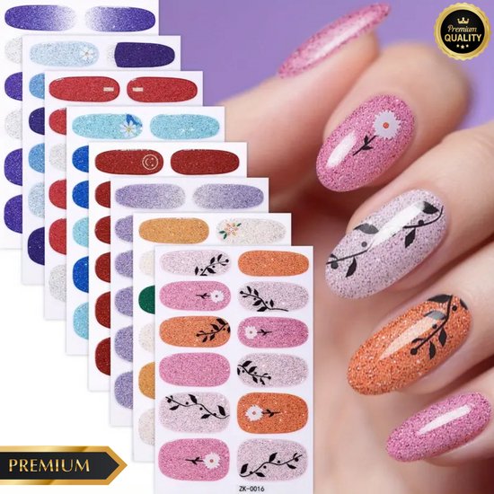 GUAPÀ® Nail Wraps Nagelstickers 8 Vellen | 8 Nagellak Wraps | Nail Art | Nagel Folie | Diverse kleuren Nagel Folie | 8 Vellen Nagelstickers | Plaknagels | 8 Vellen Nail Wrap Nagellak Stickers Glitter Bloemen