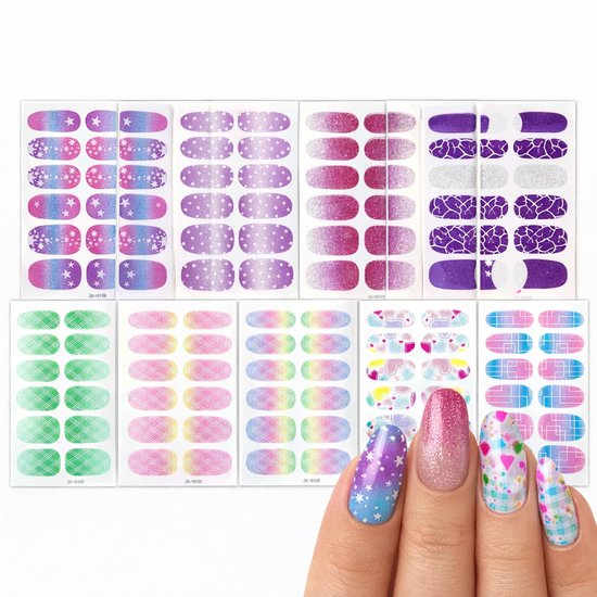 GUAPÀ® Nagelstickers & Nail wraps - 108 Pcs - Diverse kleuren Nagellak Wraps - Nagellak Stickers - Nail Art - Nagel Folie - Diverse kleuren Nail Wrap - 9 Vellen Nagelstickers met diverse patronen