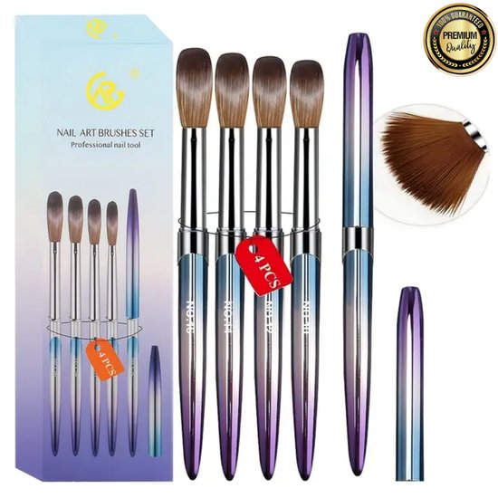 GUAPÀ® Acryl Penselen Set | 4 Pcs Nail Brushes | Nagel Penselen | Nail Art penselen | Nail Brush | Nepnagels | Acrylic Nails | Acrylic Brush Nr 10, Nr 12, Nr 14, Nr 16 | Acryl Liquid | Acryl Poeder | 4 Pcs Penselen Acrylic Nail Brushes