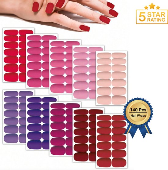 GUAPÀ® Nail Wraps Nagelstickers | 10 Vellen Nagellak Wraps | Nail Art | Nagel Folie | Diverse kleuren Nagel Folie | 10 Vellen Nagelstickers | Plaknagels | 140 Pcs Nail Wrap Nagellak Stickers Rood Roze Tinten