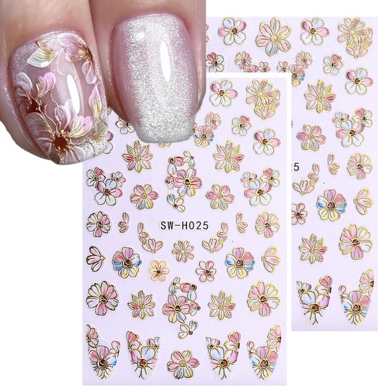 GUAPÀ® Nagelstickers | 2 Vellen Nail Stickers| 3D Bloemetjes Nagel Stickers | Nail Art | Nagel stickers | nagelversiering | zelfklevende nagelstickers | 3D Bloemen Stickers Goud Parelmoer 2 Vellen