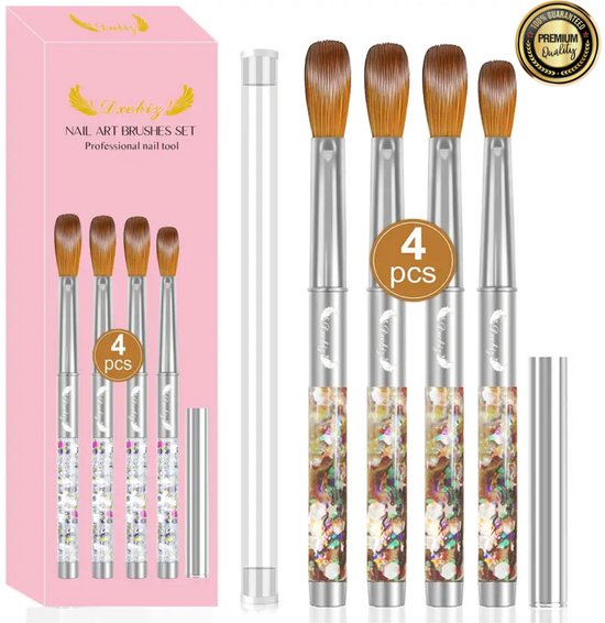 GUAPÀ® Acryl Penselen Set | 4 Pcs Nail Brushes | Nagel Penselen | Nail Art penselen | Nail Brush | Nepnagels | Acrylic Nails | Acrylic Brush | Acryl Liquid | Acryl Poeder | 4 Delige Set Penselen Acrylic Nail Brushes Rosé Goud