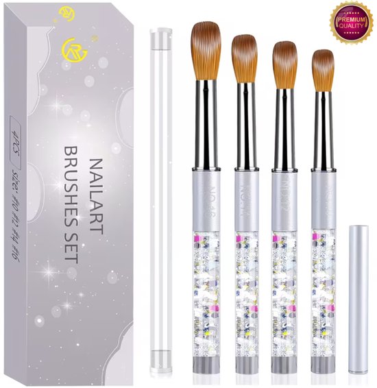 GUAPÀ® Acryl Penselen Set 4 Pcs | Acrylic Brushes | Nagel Penselen | Acryl Penseel | Nail Brush | Nepnagels | Acrylic Nails | Acryl Poeder | Acryl Liquid | Acryl Brush Nr 10 T/M Nr 16 | Acryl Forms | 4 Acryl Penselen Zilveren Kleuren