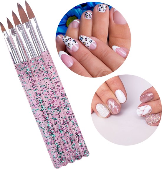 GUAPÀ® Nagel Penselen 5 pcs | Nail Art Penselen | Acrylic Nail Brush | Acryl Penselen | Nail Brush | Striper | Nagel Decoratie | 5 pcs Nail Art Brush Set