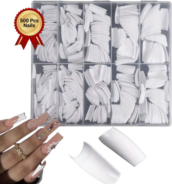 GUAPÀ® Nageltips 500 Pcs Wit French Manicure | 500 stuks valse nagels | French Manicure | Press On Nails | Plaknagels | Nepnagels | Kunstnagels | Compleet plaknagels starterspakket | Nagels Wraps | 500 stuks plaknagels Wit French Manicure