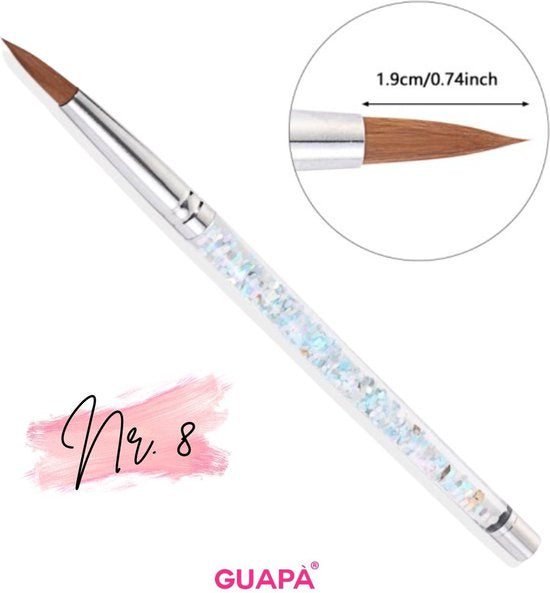 GUAPÀ - Acryl Glitter Penseel Nr #8 - Uniek Design - High Quality & 100% Nylon - Nagel Penselen