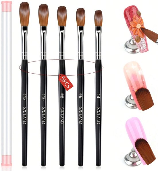 GUAPÀ® Acryl Penseel | 5 pcs Acrylic Brushes | Nagel Penselen | Nail Art penselen | Nail Brush | Nepnagels | Acrylic Nails | Acryl Poeder | Acryl Liquid | Acryl Brush Nr 4 T/M Nr 12 | Acryl Forms | 5 Acryl Penselen Zwart