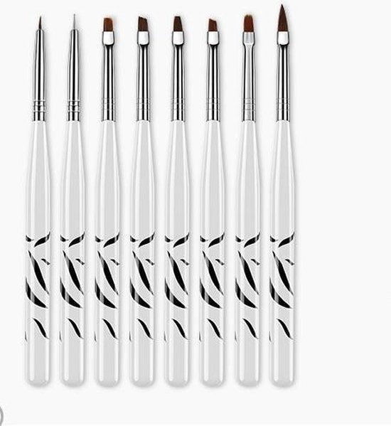 GUAPÀ - Nail Art Gel Penselen Set van 8 stuks voor het maken van Nail Art / Acryl & Gel Nagels