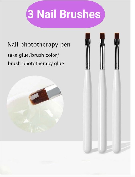 GUAPÀ® Nagel Penselen | Gel Penselen | Nail Art penselen | Nail Brush | Nepnagels | Gellak | Gelnagels | Builder Gel | 3 pcs Witte Nagel Penselen
