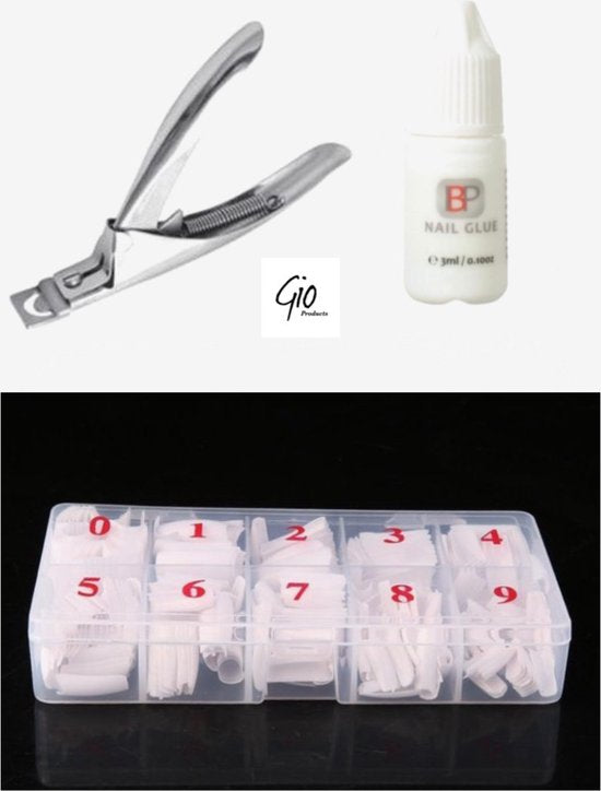Nageltips 100 Stuks Wit French Manicre - Voordeel Set - French Manicure Wit Tips + Nagellijm 3ML + Tipknipper - Professionele markt