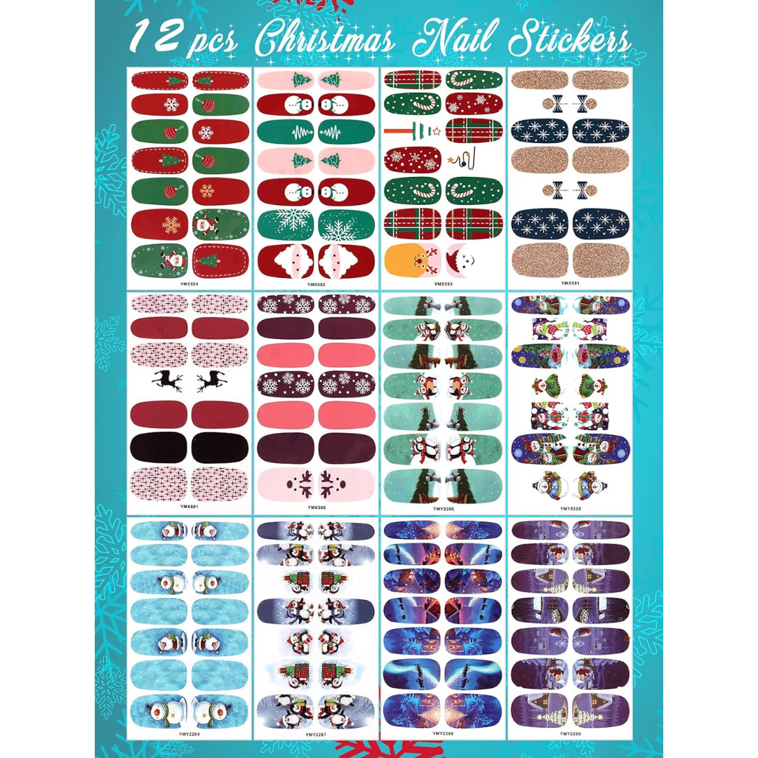 GUAPÀ® Nagelstickers & Nail wraps 12 Vellen Nagelstickers met Kerst vormen