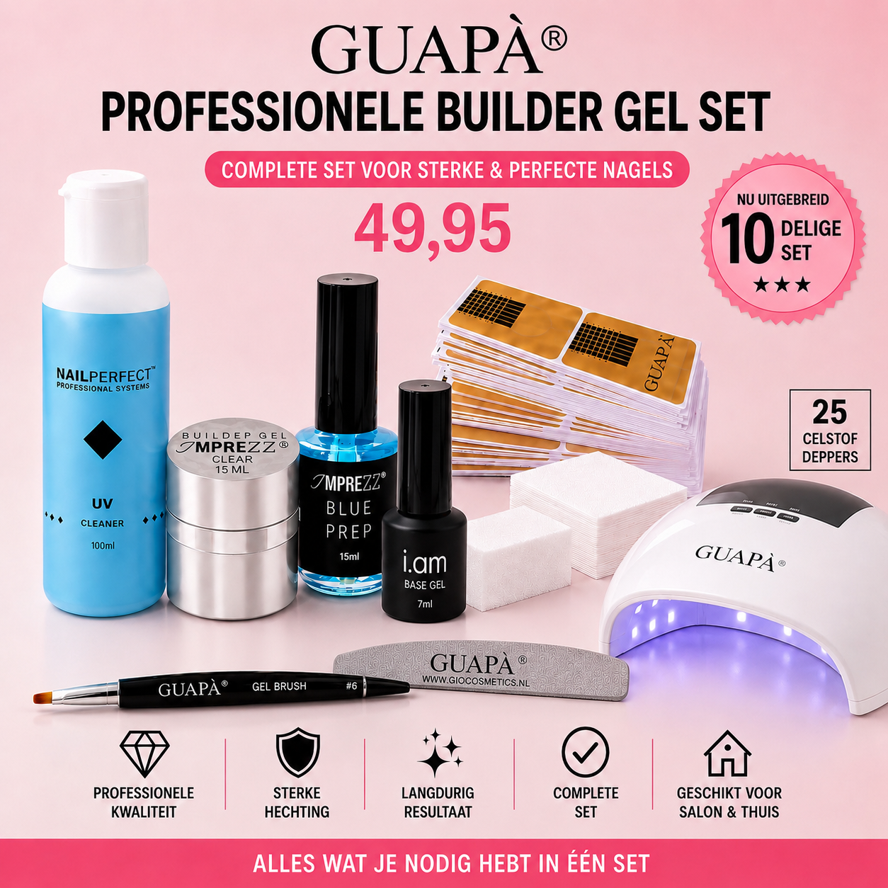 GUAPÀ 10- Delige Builder Gel Starter Set + High Quality Professionele UV-Lamp – Complete Nagelset