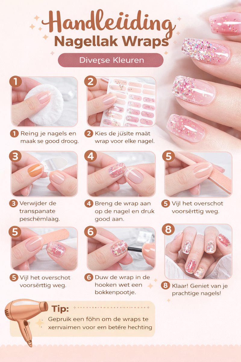 GUAPÀ® Nagelstickers & Nail wraps - 10 Vellen - Diverse kleuren Nagellak Wraps