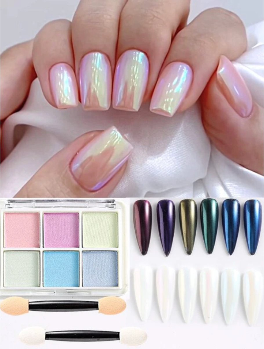 GUAPÀ® Chrome Spiegel Glitter Poeder Set | 6 Nail Art glitters diverse kleur nagelpoeder