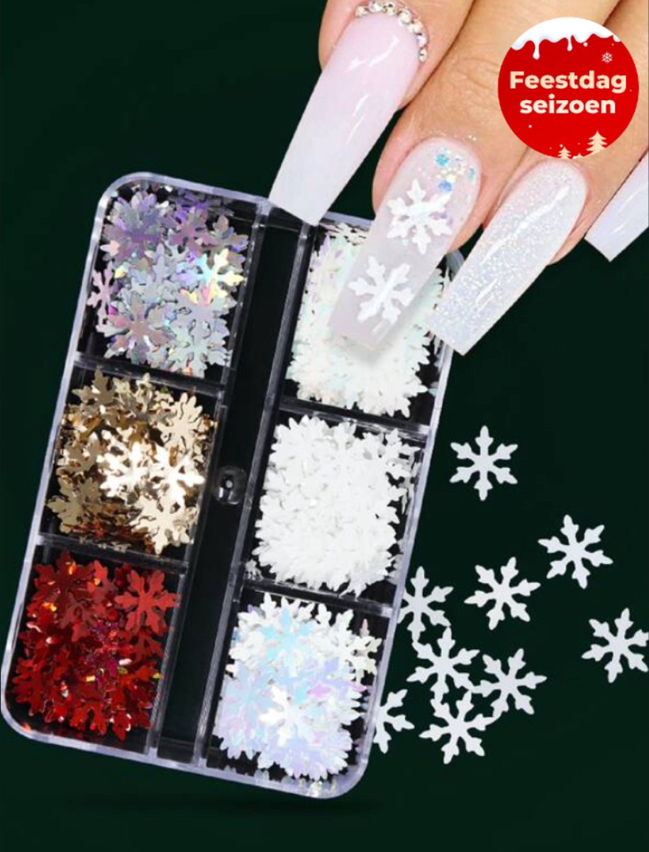 GUAPÀ® Nail Art Sneeuw Vlokken | 3D Kerst Nagels | Nageldecoratie 3D Kerstvlokken | Glow In The Dark | Nagel versiering | Rhinestones | Nagelglitters | Sneeuw vlokken diverse kleuren Nail Art