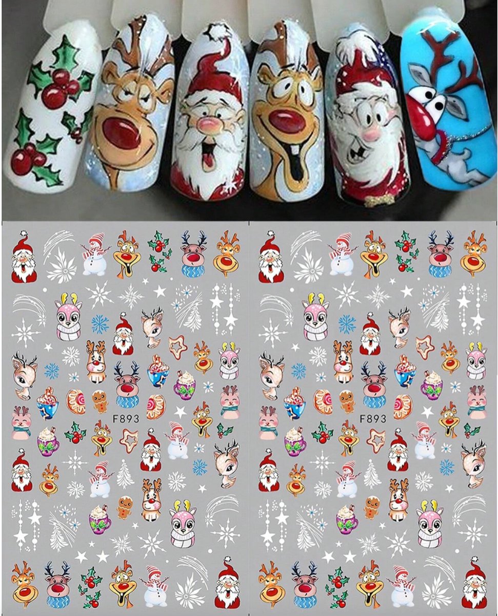 GUAPÀ® Nail Art Nagelstickers | Nagel Stickers Kerst | Nail Art 3D Stickers | Nagelstickers Kinderen | Nail Art Stempel | 2 velletjes Kerst Nagel Cartoon Stickers