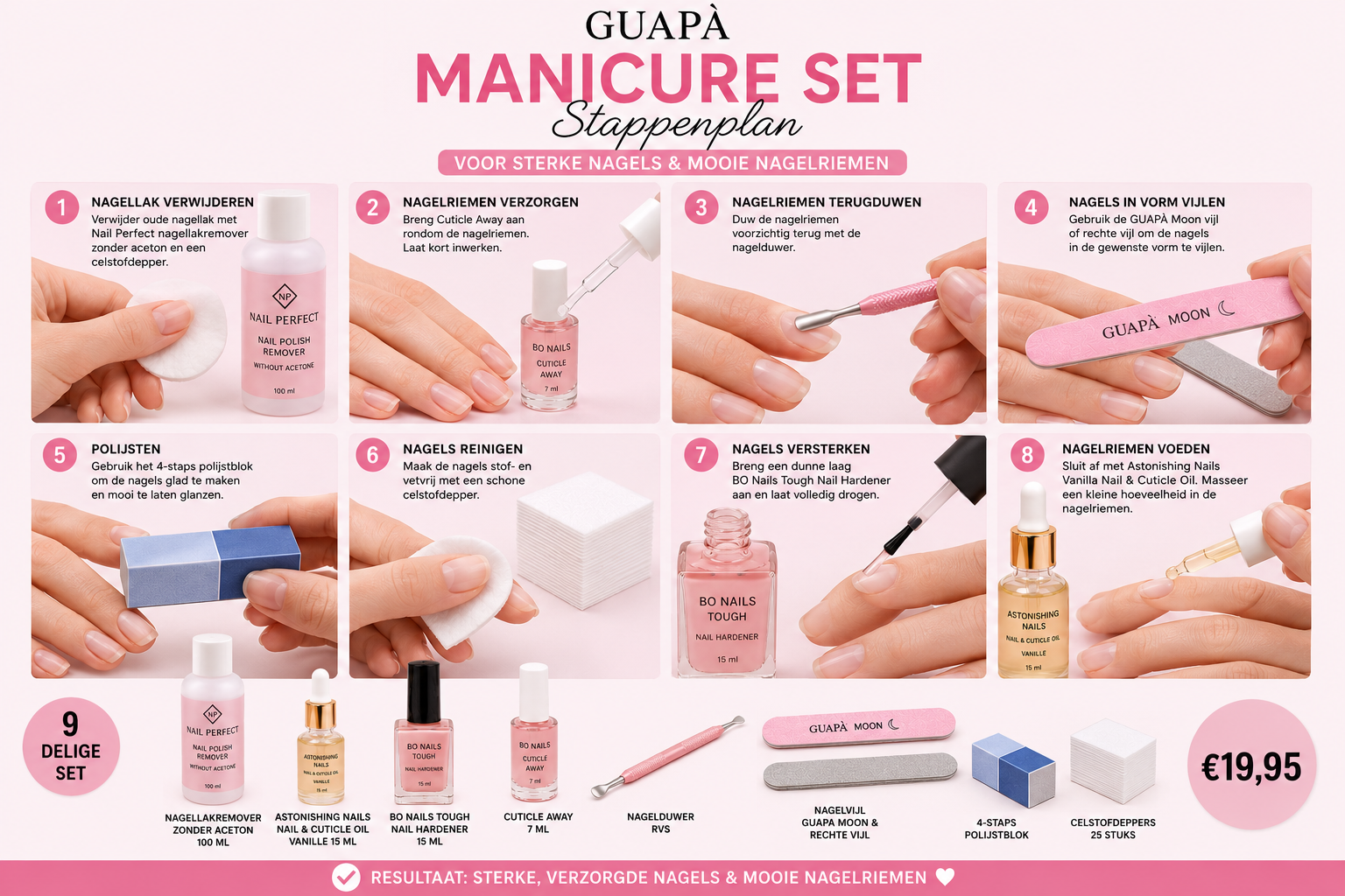 GUAPÀ Professionele Manicure Set – 9-Delig voor Sterke Nagels & Verzorgde Nagelriemen