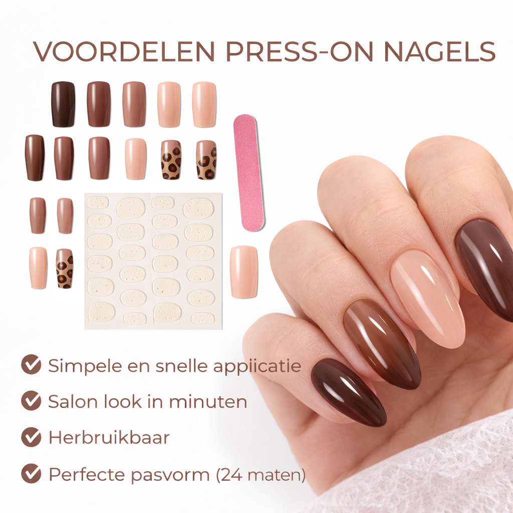 Plaknagels 24 Pcs Luipaard Bruin | Nagel Tips | Kunstnagels
