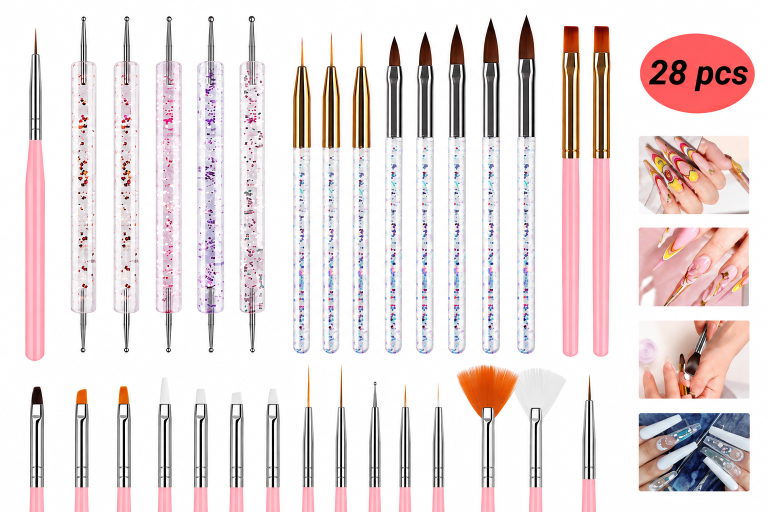GUAPÀ® Nagel Penselen Set 28 pcs | Nail Art Penselen | Gel Penseel | Nagel Decoratie | Nail Brush | Nail Liner Brush | Dotting Penselen | Acryl Nagels | Gellak | Nepnagels | Gel Penseel | Acryl Forms | 31 Diverse Nail Art Penselen