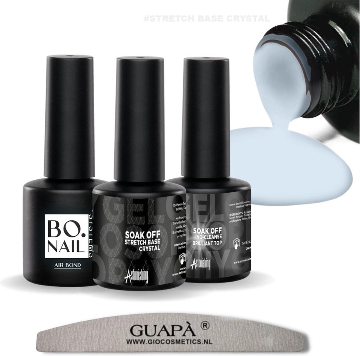 GUAPÀ® BIAB Builder Gel In A Bottle Kit | Primer | Top Gel | 7 ml Crystal