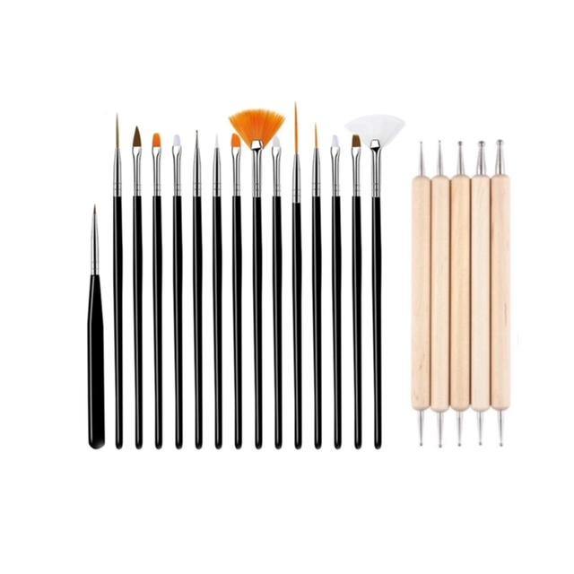 GUAPÀ - Nail Art Set Penselen Zwart met Houten Dotting Tools - High Quality - Gio Cosmetics